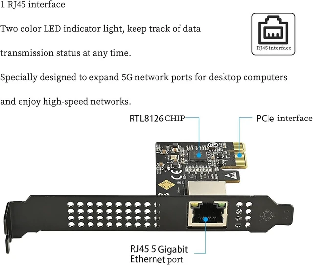 Alt view image 2 of 7 - IO-PCE8126-GLAN PCIe X1 to 1Port 5G RJ45 Net Work Card PXE Diskless Boot Net Work Adapter Support Desktop, Server, NAS Soft Routing