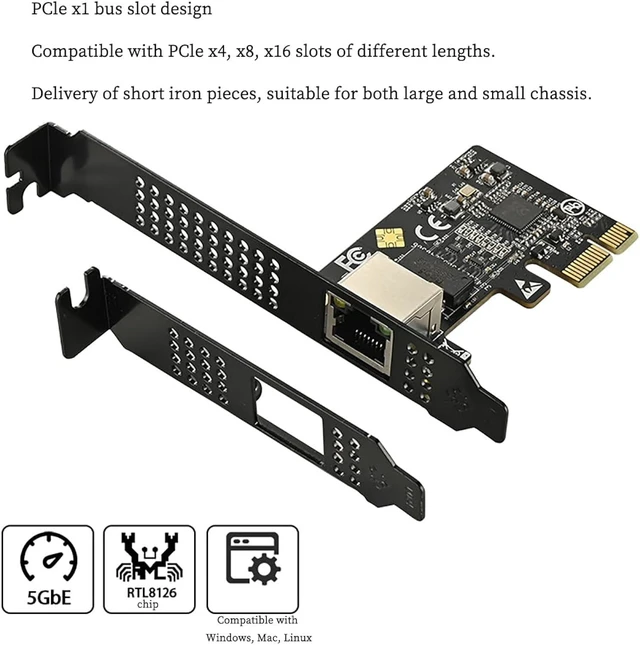 Alt view image 4 of 7 - IO-PCE8126-GLAN PCIe X1 to 1Port 5G RJ45 Net Work Card PXE Diskless Boot Net Work Adapter Support Desktop, Server, NAS Soft Routing