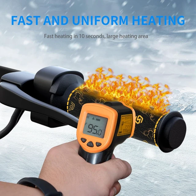 Alt view image 2 of 7 - 20-90V Heated Motorcycle Handlebar Grips with Memory Function, 6 Temperature Levels, Waterproof Kevlar & PET Heating Film, Yellow-Edge Design for Motorcycles, Scooters, ATVs