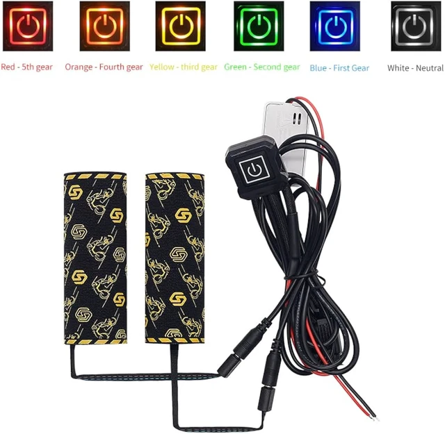 Alt view image 6 of 7 - 20-90V Heated Motorcycle Handlebar Grips with Memory Function, 6 Temperature Levels, Waterproof Kevlar & PET Heating Film, Yellow-Edge Design for Motorcycles, Scooters, ATVs