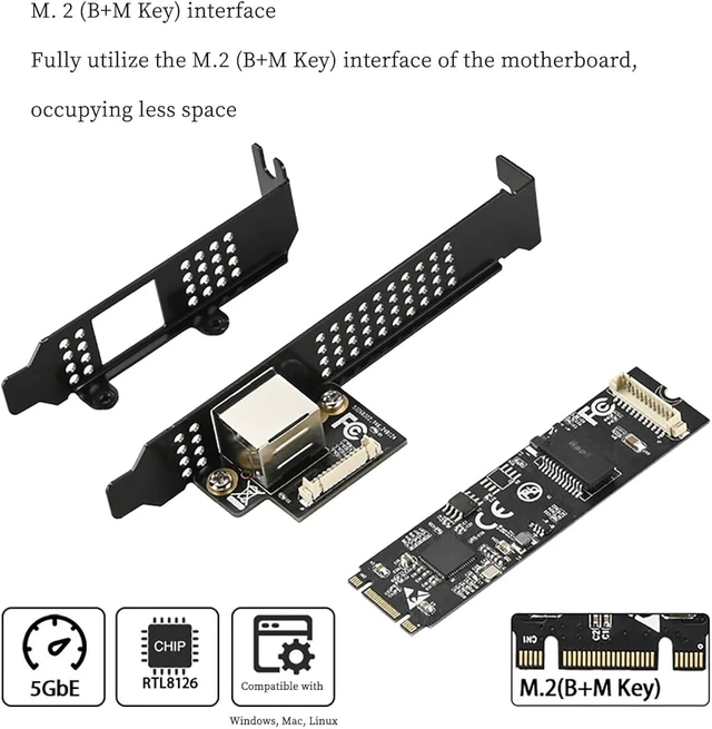 Alt view image 2 of 7 - M.2 B+MKey to 5G RJ45 Net Work Card PXE Diskless Boot Net Work Adapter for Desktops, Servers, NAS Soft Routing IO-M2F8126-GLAN