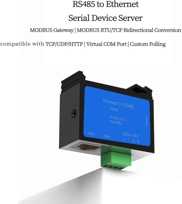Alt view image 3 of 7 - RS485 to Ethernet Serial Device Server DIN Rail Mount Low Power Module with ARM Cortex M4 CPU 10 100Mbps Compatible with Modbus TCP,TCP Client Server and Industrial Control