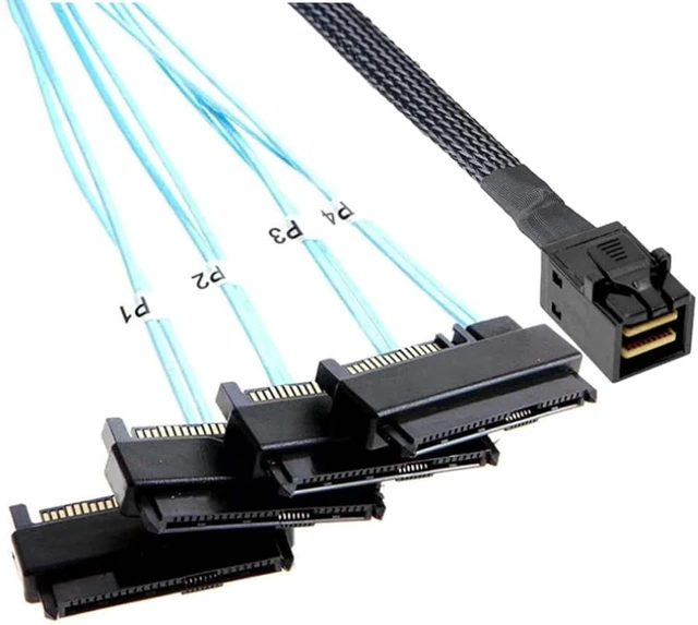 Alt view image 4 of 7 - Mini SAS HD SFF-8643 to (4) 29pin SFF-8482 Server Cable with SAS 15pin Power Port Cable (19.68, Inches)