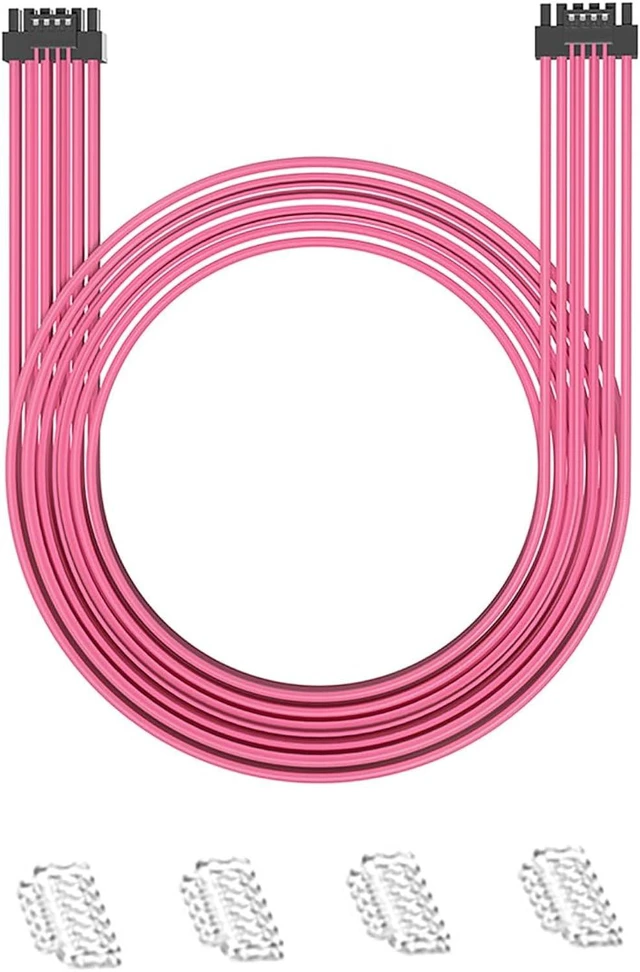 Main image of PCI-E5.0 12+4P Modular Cable 32GT/s Male to Male Graphics Card Braided Mesh Power Cable 70cm/27.56in Support RTX3090Ti 4090/4080 Series (Pink)