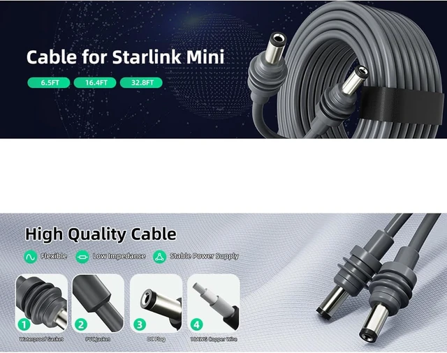 Alt view image 4 of 7 - DC Power Cable for Mini Satellite System, Compatible with Starlink Mini, 18AWG Pure Copper, Waterproof Outdoor Power Cord with DC Plug (78.74, Inches)