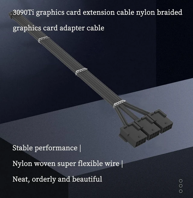 Alt view image 3 of 7 - PCIe 5.0 12+4Pin to 3× PCIe 8Pin GPU Power Cable, Nylon Braided Extension Cord, 18AWG, 340mm/13.38in, Compatible with RTX 3090Ti & RTX 40 Series Graphics Cards (All White)