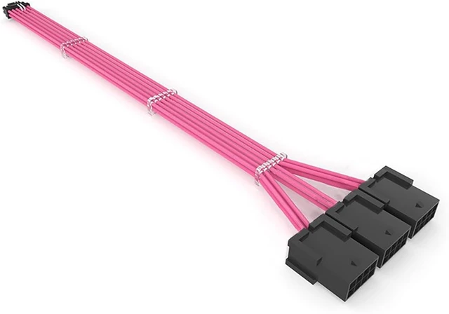 Alt view image 7 of 7 - PCIe 5.0 12+4Pin to 3× PCIe 8Pin GPU Power Cable, Nylon Braided Extension Cord, 18AWG, 340mm/13.38in, Compatible with RTX 3090Ti & RTX 40 Series Graphics Cards (All White)