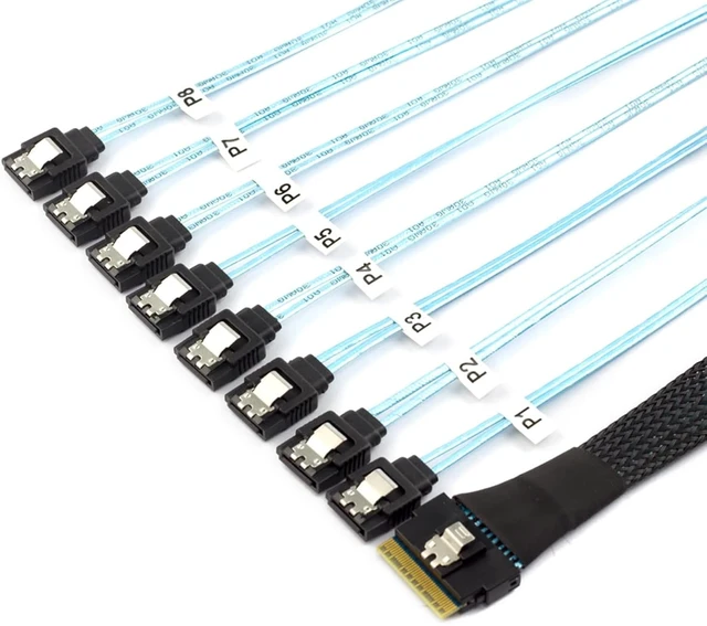 Alt view image 3 of 7 - PCIe Slimline SAS SFF-8654 8i to 8X SATA Straight Cable 12Gbps High-Speed Server HDD Breakout Cable | 30AWG | 100 Impedance (19.68, Inches)