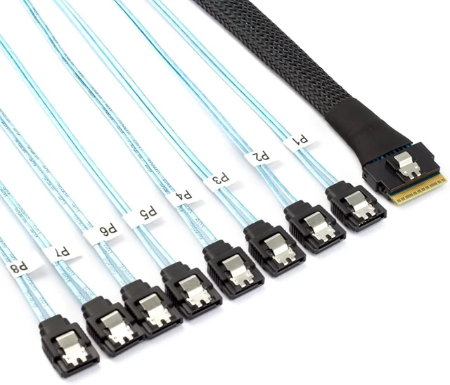 Alt view image 4 of 7 - PCIe Slimline SAS SFF-8654 8i to 8X SATA Straight Cable 12Gbps High-Speed Server HDD Breakout Cable | 30AWG | 100 Impedance (19.68, Inches)