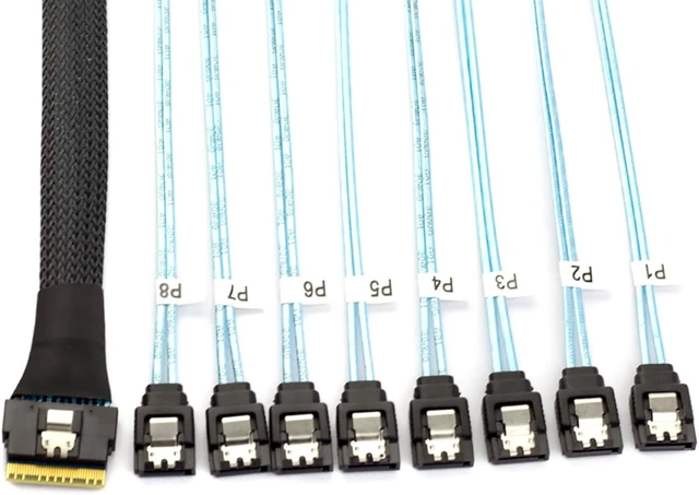 Alt view image 5 of 7 - PCIe Slimline SAS SFF-8654 8i to 8X SATA Straight Cable 12Gbps High-Speed Server HDD Breakout Cable | 30AWG | 100 Impedance (19.68, Inches)