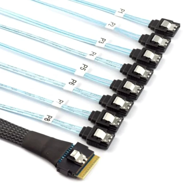 Alt view image 6 of 7 - PCIe Slimline SAS SFF-8654 8i to 8X SATA Straight Cable 12Gbps High-Speed Server HDD Breakout Cable | 30AWG | 100 Impedance (19.68, Inches)