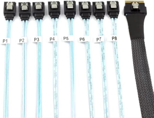 Alt view image 7 of 7 - PCIe Slimline SAS SFF-8654 8i to 8X SATA Straight Cable 12Gbps High-Speed Server HDD Breakout Cable | 30AWG | 100 Impedance (19.68, Inches)