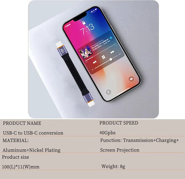 Alt view image 6 of 7 - PH-FCC1040 USB-C Data Cable 40Gbps High-Speed Transfer Card USB 3.2 Gen 2 Female to Female Flexible Flat Short Adapter