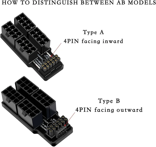 Alt view image 2 of 7 - PH316-48 4 * 8P to ATX3.0 12VHPWR 12+4P 180 Degree Power Steering Connector 600 W for 40 Series Graphics Card, Black (B Type)