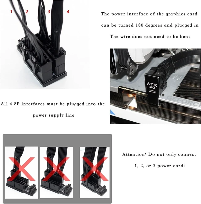Alt view image 3 of 7 - PH316-48 4 * 8P to ATX3.0 12VHPWR 12+4P 180 Degree Power Steering Connector 600 W for 40 Series Graphics Card, Black (B Type)