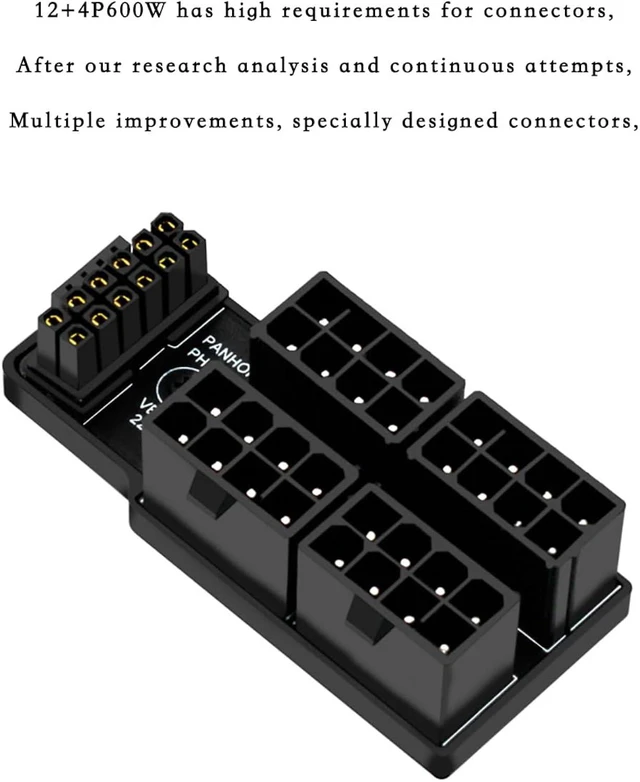 Alt view image 4 of 7 - PH316-48 4 * 8P to ATX3.0 12VHPWR 12+4P 180 Degree Power Steering Connector 600 W for 40 Series Graphics Card, Black (B Type)