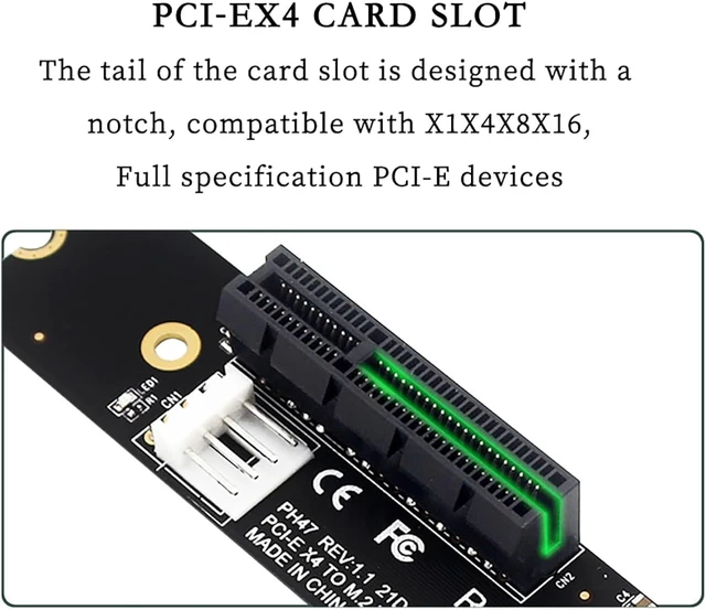 Alt view image 3 of 7 - PH47 M.2 M-Key to PCI-E X4 Expansion Card LED Indicator with SATA 15pin Power Riser for Desktop Computer X1 X4 X8 X16