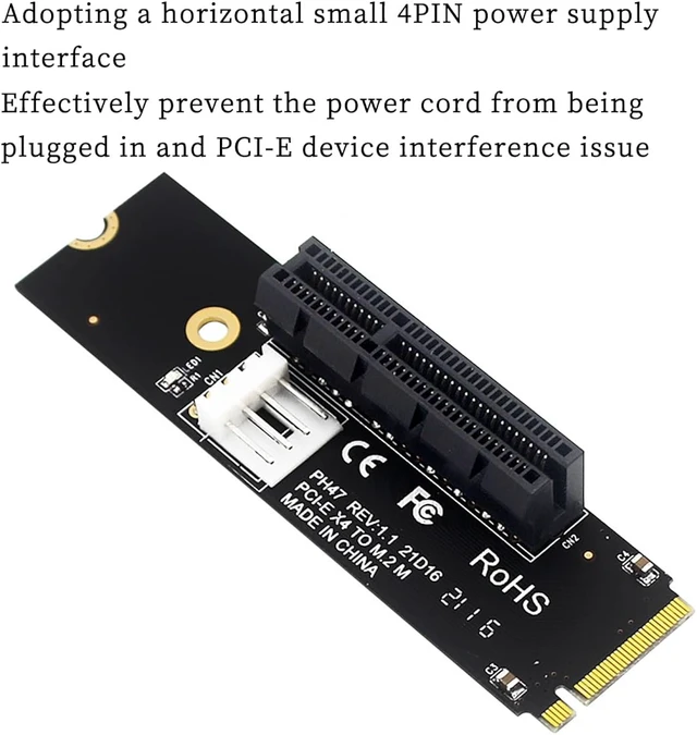 Alt view image 4 of 7 - PH47 M.2 M-Key to PCI-E X4 Expansion Card LED Indicator with SATA 15pin Power Riser for Desktop Computer X1 X4 X8 X16