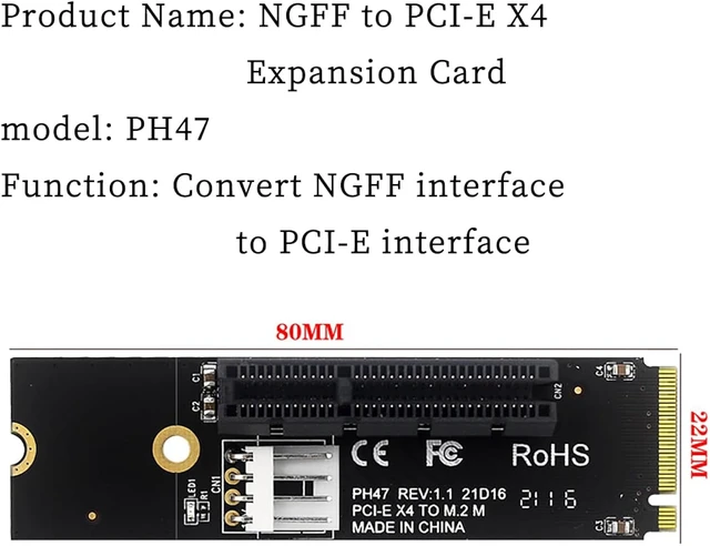Alt view image 5 of 7 - PH47 M.2 M-Key to PCI-E X4 Expansion Card LED Indicator with SATA 15pin Power Riser for Desktop Computer X1 X4 X8 X16