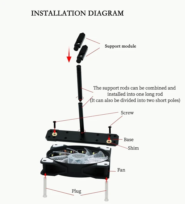 Alt view image 6 of 7 - Graphics Card Bracket Desktop Chassis Bracket Support Bar Aluminum Alloy Height Adjustment for Computer Host Fan Protection (Single Layer 3.15in, Black)