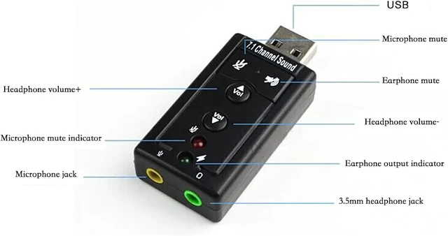 Alt view image 4 of 7 - Laptop External USB 2.0 Sound Card Virtual 7.1-Channel Audio Adapter with Microphone and 3.5mm Audio Port