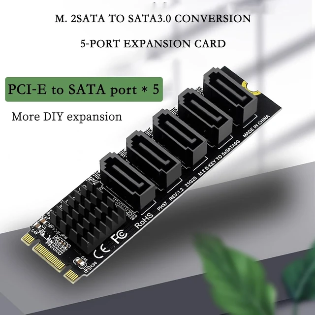 Alt view image 3 of 7 - PH57 M.2 NGFF Bkey to 5Ports SATA III Expansion Card 6Gbps with LED Indicator Support Computer with SATA PM Function