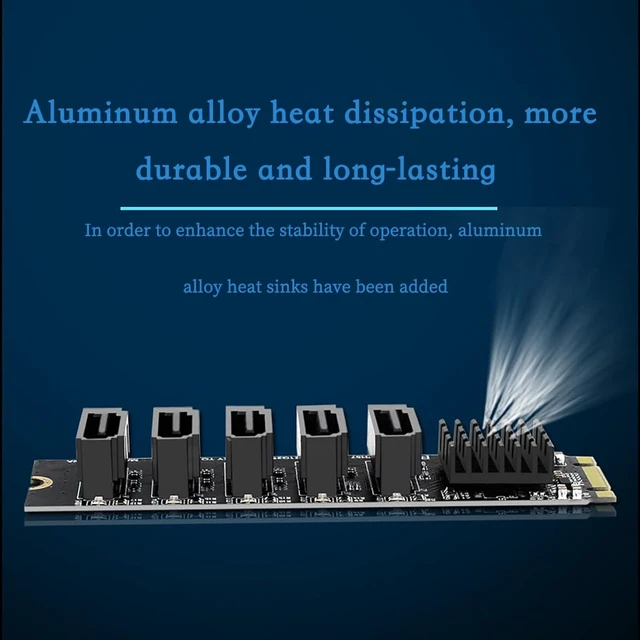 Alt view image 4 of 7 - PH57 M.2 NGFF Bkey to 5Ports SATA III Expansion Card 6Gbps with LED Indicator Support Computer with SATA PM Function