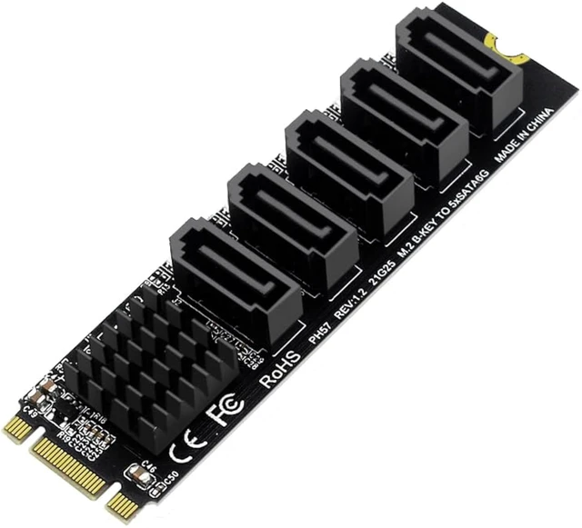 Alt view image 7 of 7 - PH57 M.2 NGFF Bkey to 5Ports SATA III Expansion Card 6Gbps with LED Indicator Support Computer with SATA PM Function