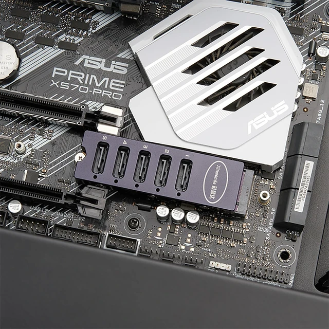 Alt view image 2 of 7 - M.2 NVMe M Key to 5-Port SATA3.0 Adapter Card 6Gbps PCIe to Serial Expansion Card with 5pcs SATA Cable