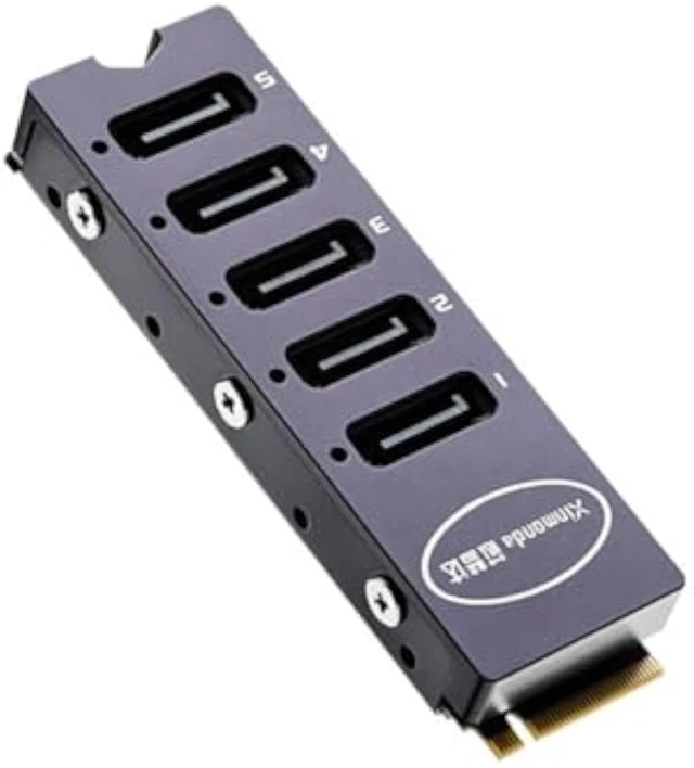 Alt view image 7 of 7 - M.2 NVMe M Key to 5-Port SATA3.0 Adapter Card 6Gbps PCIe to Serial Expansion Card with 5pcs SATA Cable