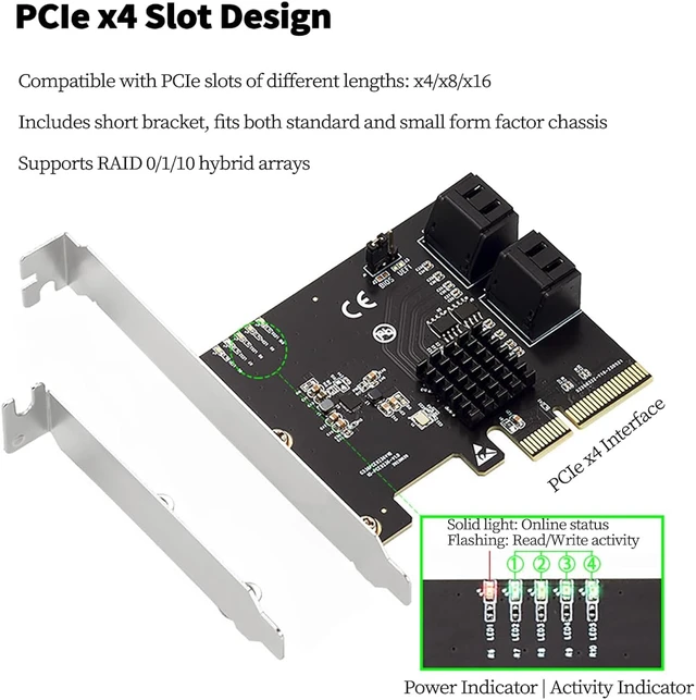 Alt view image 3 of 7 - PCIe X4 to 4-Port SATA 6Gbps RAID Controller Card, 9236 Chip SATA3.0 Expansion Adapter Supports RAID 0/1/10 4 SATA III Hard Drive PCI Express Card