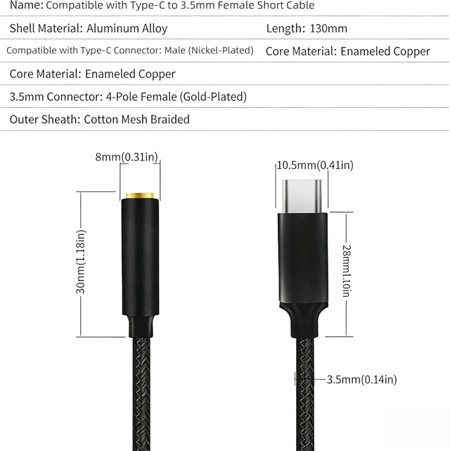 Alt view image 6 of 7 - USB C to 3.5mm Audio Adapter Male to Female Headphone Jack Converter Compatible with Android Phones USB C Devices Aluminum Shell (Black)