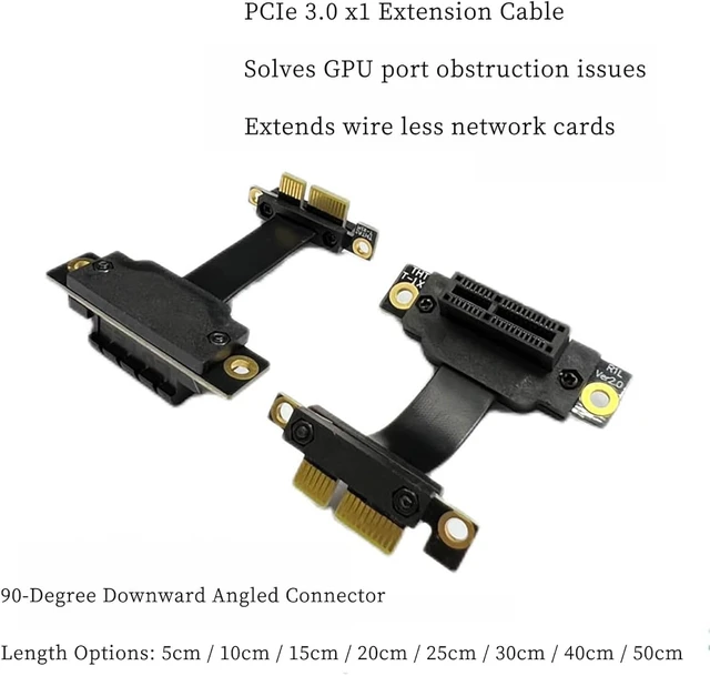 Alt view image 4 of 7 - PCIe 3.0 x1 Riser Extension Cable 90 Degree Reverse PCIe x1 to x1 Adapter with Gold-Plated Connector, Flexible PE Cable for GPU, Sound Card, Network Card (50cm)