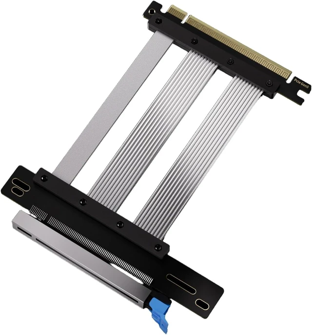 Main image of PCIE5.0 X16 Extension Cable Full Speed 90° 180° Graphics Card Male to Famle Adapter Support 5090 Graphics Card ATX/ITX Chassi (Silver 180 Degrees, 15CM)