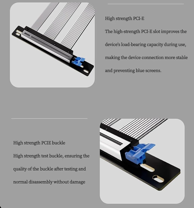 Alt view image 4 of 7 - PCIE5.0 X16 Extension Cable Full Speed 90° 180° Graphics Card Male to Famle Adapter Support 5090 Graphics Card ATX/ITX Chassi (Silver 180 Degrees, 15CM)