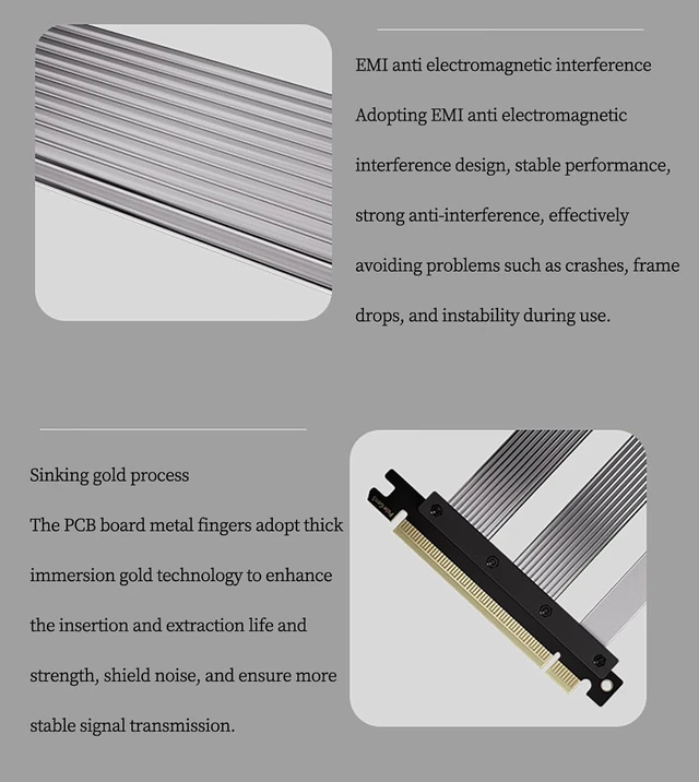 Alt view image 2 of 7 - PCIE5.0 X16 Extension Cable Full Speed 90° 180° Graphics Card Male to Famle Adapter Support 5090 Graphics Card ATX/ITX Chassi (Silver 180 Degrees, 15CM)
