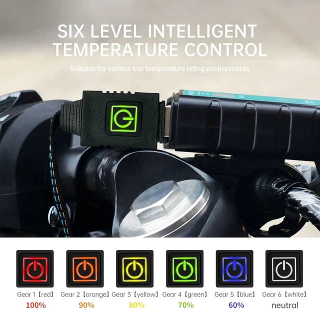 Alt view image 2 of 7 - USB Heated Motorcycle Handlebar Grips 5V with 6-Level Temperature Control and Memory, Aramid Fiber Hand Warmers with Waterproof Switch, Mount, Compatible with Motorbikes, Scooters, ATVs