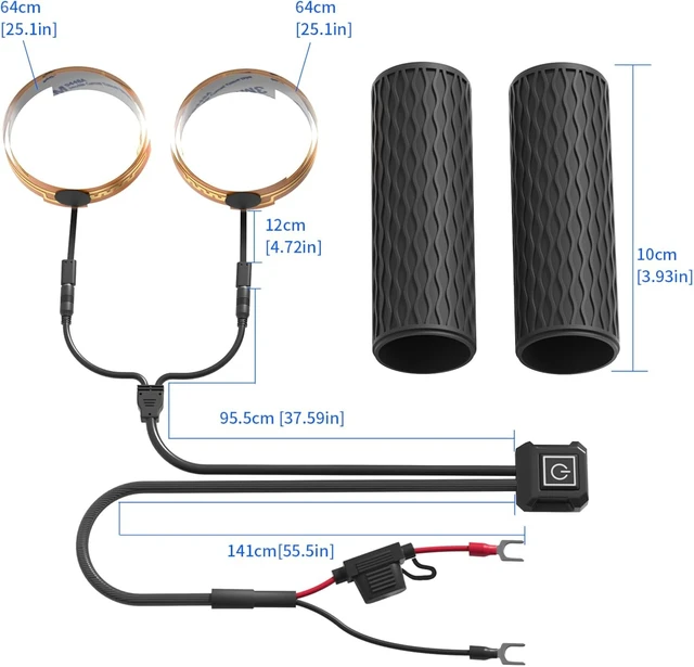 Alt view image 3 of 7 - Heated Motorcycle Handlebar Grips 12V Silicone Wrap with Smart Switch 5-Level Adjustable Temperature, Memory Function, Waterproof, Anti-Slip Hand Warmers for All 12V Motorbikes