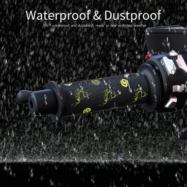 Alt view image 7 of 7 - Heated Motorcycle Handlebar Grips 12V with Smart Temperature Control 3-Level Adjustable Aramid Fiber Hand Warmers with Mount, IP67 Waterproof, Anti-Slip Pattern Design for All 12V Motorbikes