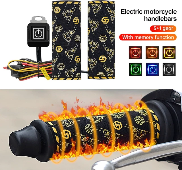 Alt view image 4 of 7 - Heated Motorcycle Handlebar Grips 12V with 5+1 Level Temperature Control and Memory Aramid Fiber Hand Warmers with Mount, Acc Connection, IP67 Waterproof, Easy Install for All 12V Motorbikes