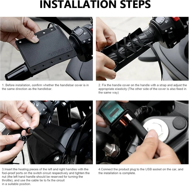Alt view image 5 of 7 - USB Heated Motorcycle Handlebar Grips 5V with 3-Level Temperature Control Anti-Slip PVC Hand Warmers with Waterproof Switch, Straps, Plug-and-Play for Motorbikes, Scooters, and ATVs