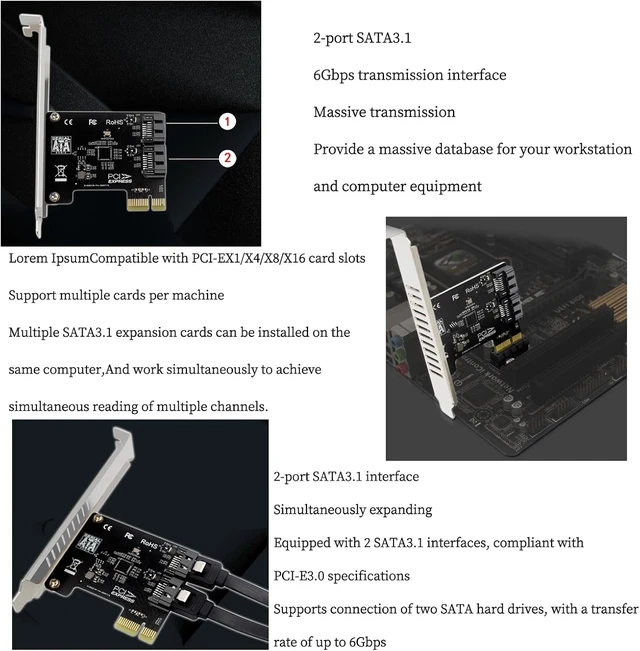 Alt view image 4 of 7 - PH52A PCIE x1 to 2Port SATA3.0 Expansion Card 6Gps Support Soft RAID for Desktop Compatible with Wins10 Linux