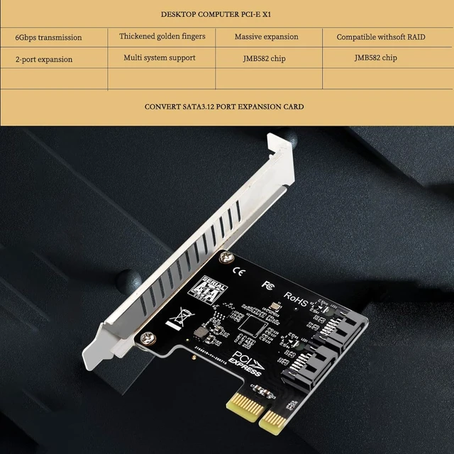 Alt view image 6 of 7 - PH52A PCIE x1 to 2Port SATA3.0 Expansion Card 6Gps Support Soft RAID for Desktop Compatible with Wins10 Linux