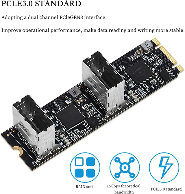 Alt view image 4 of 7 - PCIe 3.0 M.2 B+M Key to 8-Port SATA3 6Gbps Expansion Card Dual Mini-SAS Connectors, RAID Support for Desktop/Server