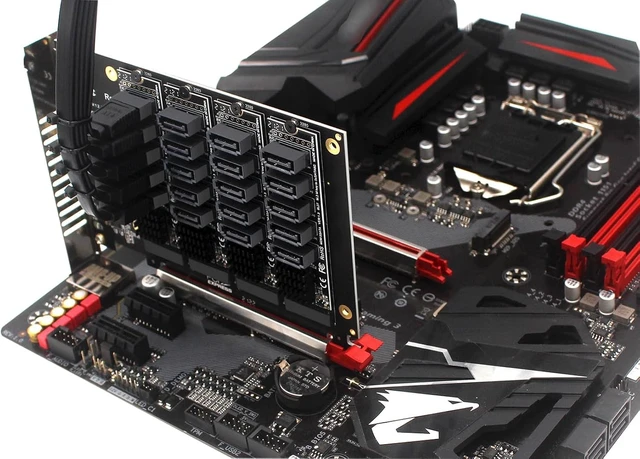 Alt view image 4 of 7 - PH44+PH56 PCIE4.0 X16 to 20-Port SATA Adapter NVME M.2 RAID Array Expansion with JMB585 Chip