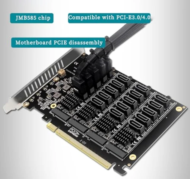 Alt view image 6 of 7 - PH44+PH56 PCIE4.0 X16 to 20-Port SATA Adapter NVME M.2 RAID Array Expansion with JMB585 Chip