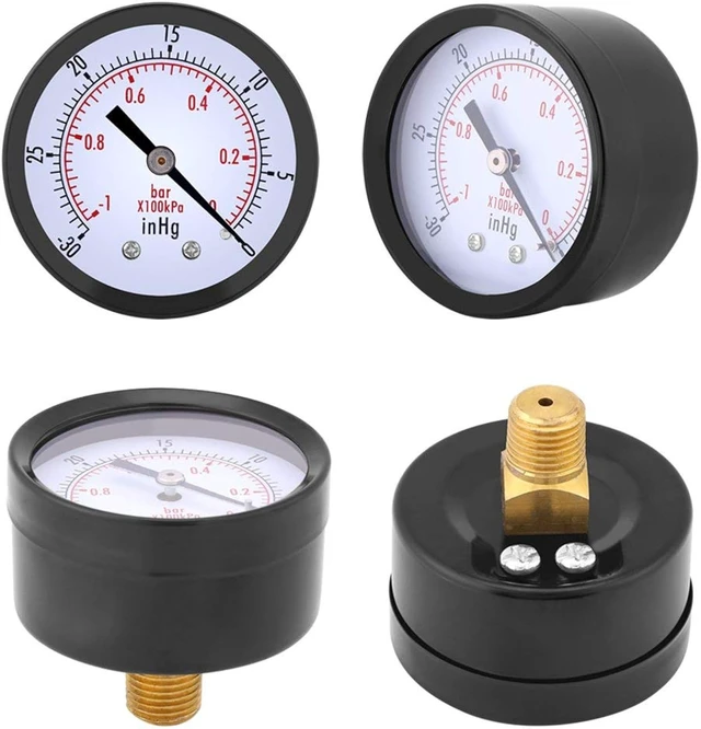 Alt view image 2 of 7 - Mini Vacuum Pressure Gauge, 1/4" BSPT Thread, 0~-30inHg/0~-1bar Range, Scale Vacuum Gauge for Water, Oil, Air