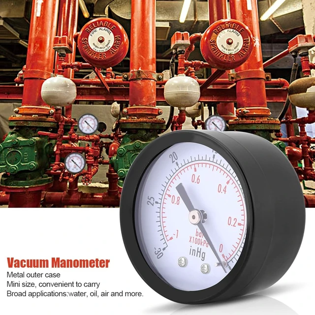 Alt view image 3 of 7 - Mini Vacuum Pressure Gauge, 1/4" BSPT Thread, 0~-30inHg/0~-1bar Range, Scale Vacuum Gauge for Water, Oil, Air
