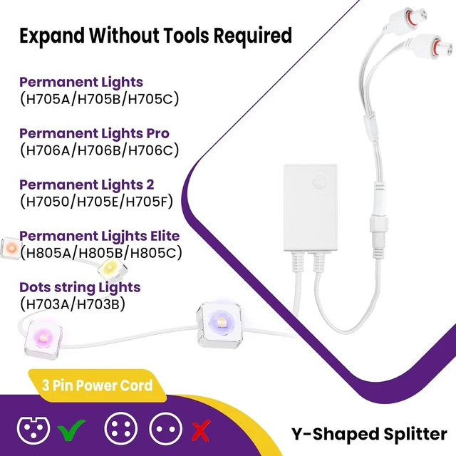 Alt view image 5 of 7 - 2Pcs Y-Splitter Extension Cable for Govee Permanent Outdoor Lights