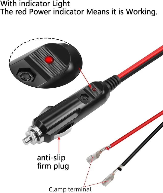 Alt view image 4 of 7 - GELRHONR 12V Cigarette Lighter Male Plug with Leads & LED Light, Replacement Cigarette Lighter Male Plug to Bullet Female Terminal Extension Cable with Switch Button,15A Fuse (2M)